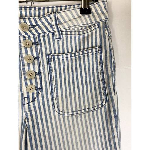 Pilcro and the Letterpress Pilcro Size 4/27 Pants Blue and White Vertical Stripes Cropped Jeans Button Fly