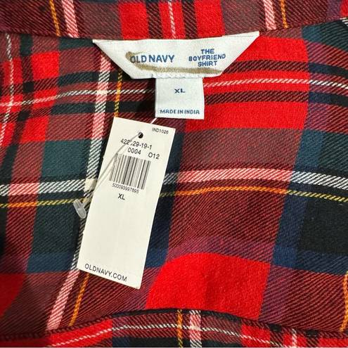 Old Navy NWT  The Boyfriend Shirt Flannel Plaid Red Size XL