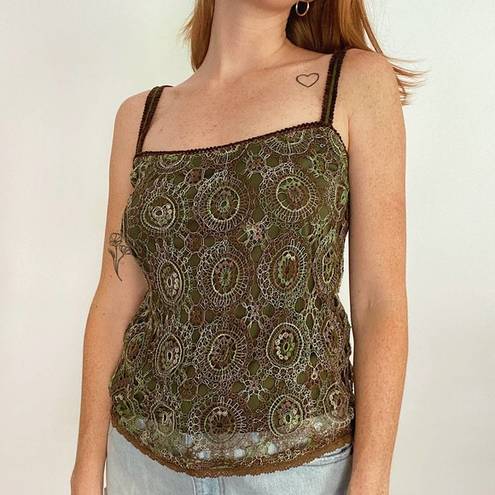 Cynthia Steffe Y2K  Green Crochet Knit Tank Top