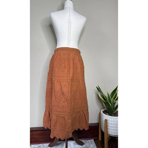 Jason Wu  Terra Cotta Orange Rust Eyelet Lined Tiered Skirt Size Medium