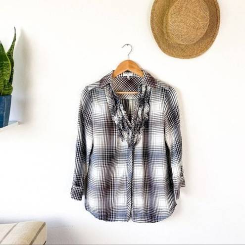 Joie  Fara Tuxedo Plaid Ruffle Button Up Shirt‎ SZ S