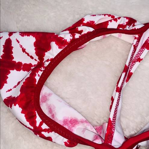 Raisin's  NWT Dharma Red & White Tie-dye Ruffle Bikini Top