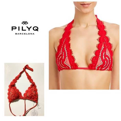 PilyQ New. /PQ red lace halter bikini top. Large. Retails $84