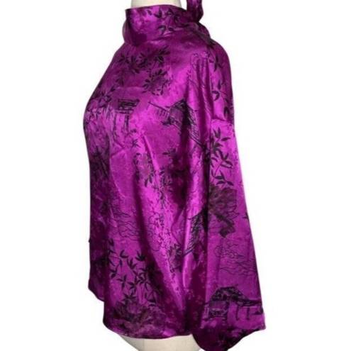 ZARA NWT  FUCHSIA JACOUARD SATIN PRINTED JAPANESE BLOUSE Sz SMALL