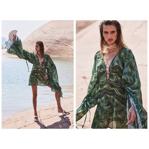 Cult Gaia 💕💕 Bruna Coverup ~ Linen Silk Saltation Basil Green Print Small S NWT