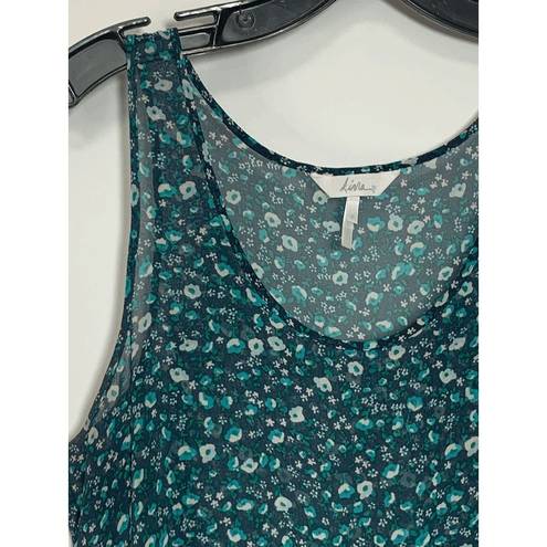 Kirra  Women's Sleeveless Ditsy Floral Scoop Neck Sheer Peplum Blue Top Size S