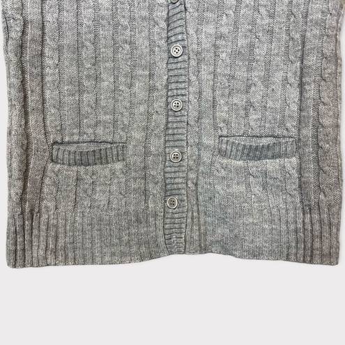 Jantzen  Cardigan Sweater Vest Size Large Cable Knit Grey Grandpa Dad Vest