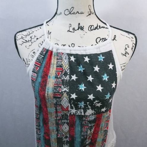 belle du jour  Flag-Print Fringe Graphic Tank Top Size Small