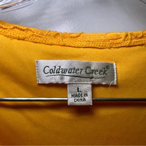 Coldwater Creek  Mustard Yellow Lace Scoop Neck Short Sleeve Tee size L