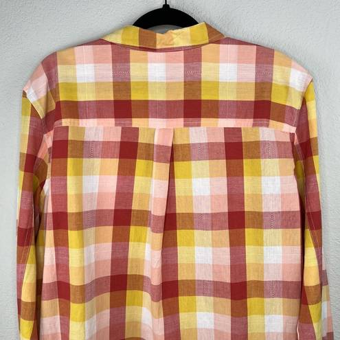 Caslon Colorful Plaid Long Sleeve Cotton Becca Tunic Top Rust Oversized Large NWOT