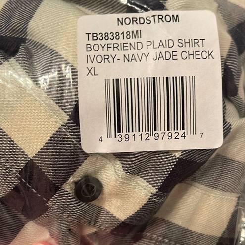 Treasure & Bond  plaid boyfriend shirt ivory navy jade green check NWT XL