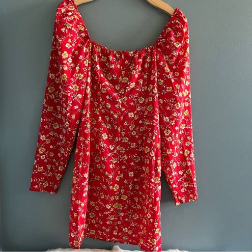 Pretty Little Thing  Red Ditsy Floral Bow Mini Dress