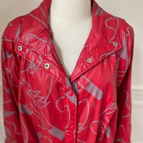 Vintage 80s Faux Leather Geometric Shape Oversized Coat Jacket Red Grey L Size L