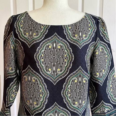 Laundry by Shelli Segal Laundry Shelli Segal Dress Blue Teal White Retro Print 3/4 Sleeve Shift Size 2