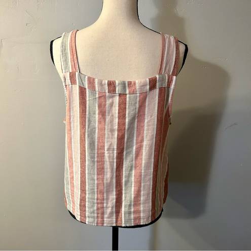 Sonoma  Linen Blend Striped Square Neck Tie Tank Size Large Stripes Striped Pink