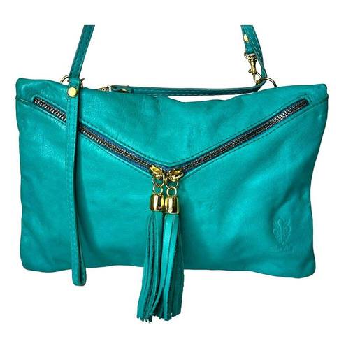 Vera Pelle VTG  Italian LEATHER HANDBAG Teal Crossbody Shoulder Wristlet Clutch!