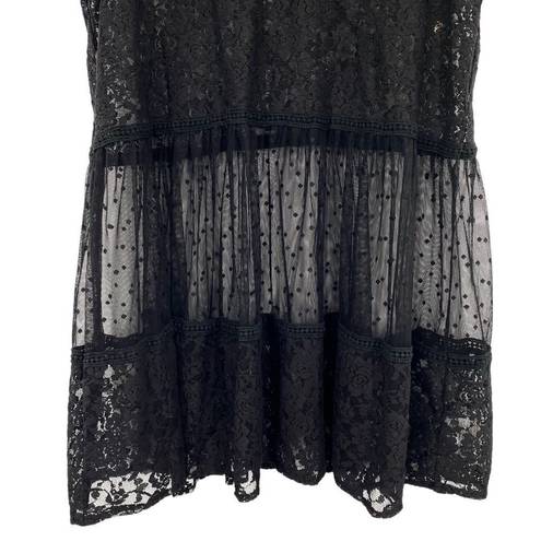 Umgee  Women’s Sheer Black Lace Tank Tunic Top Blouse