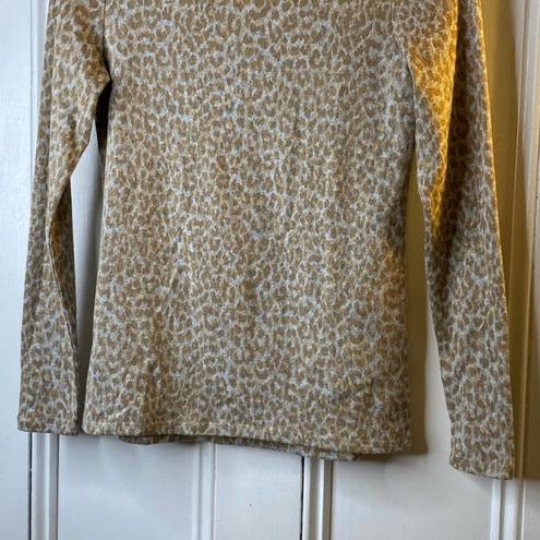 BeachLunchLounge  Shaylah Gray & Tan Leopard Print Mock Neck Sweater Womens Small