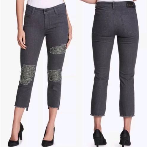 DKNY  Womens Sequin Crop Frayed Skinny Ripped jean