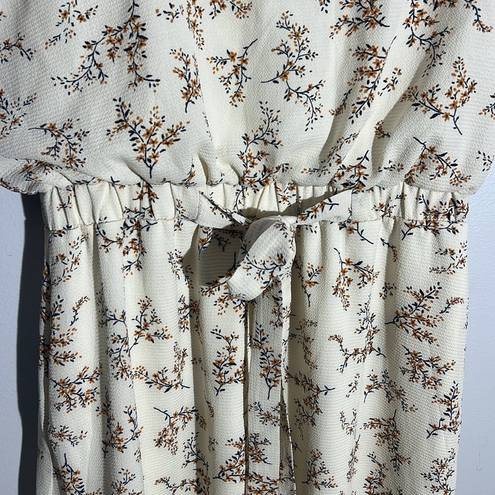 Sienna Sky NWT  Ivory Floral Ditzy Flutter Sleeve Midi Dress Women's L