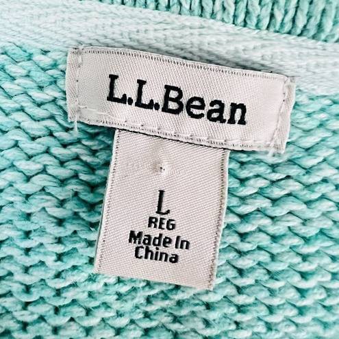 L.L.Bean  Turqouise Blue Thick Knit Luxury Button Down Cardigan Sweater ~ Sz Large