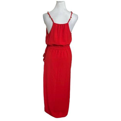 Vix Paula Hermanny  Cyndi Crinkled Voile Midi Wrap Dress Red Womens Size L
