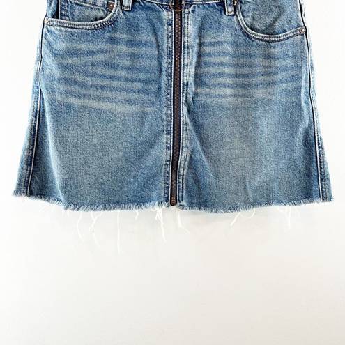 Free People  High Waisted Frayed Hem Zip It Up Denim Mini Skirt Blue 28 / 6