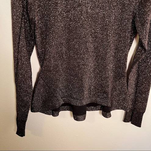 1. State  Crewneck Peplum Top Black Metallic Knit