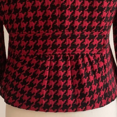 Houndstooth Semantiks Jacket Red Black  3/4 Sleeve Career Blazer Size 8 Petite