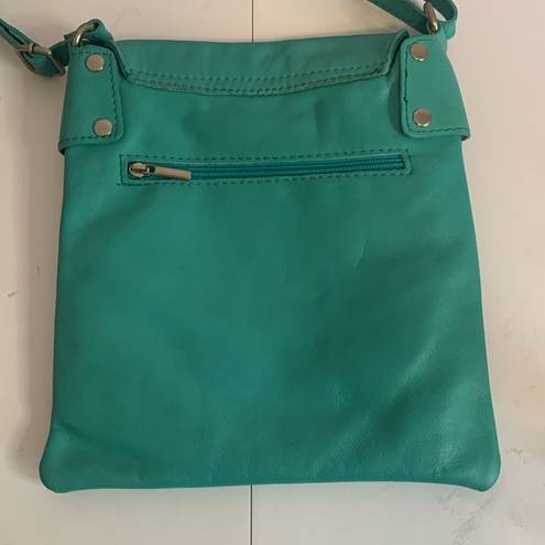 Vera Pelle  TEAL COLOR ITALIAN LEATHER CROSSBODY WITH ADJUSTABLE STRAP