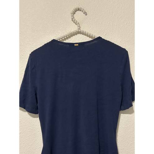 St. John  Women's Size Small Shirt Blue Short Sleeve Blouse Designer Stretch Top