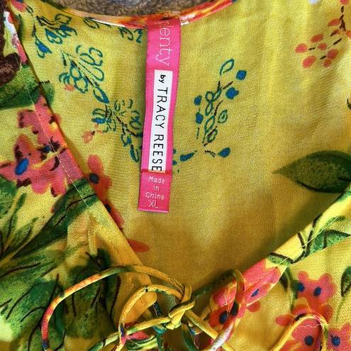 Tracy Reese  Plenty Anthropologie silk flowy dress xl extra large floral sheer