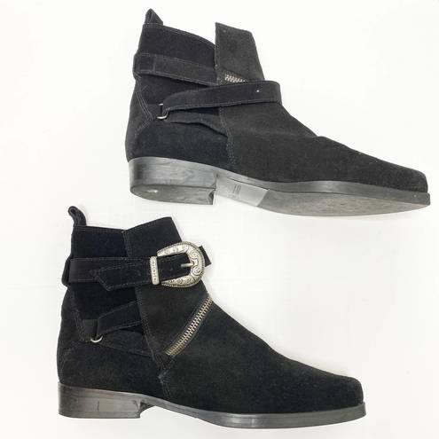 ALL SAINTS Black Suede Western Buckle Ankle Boots EU 36