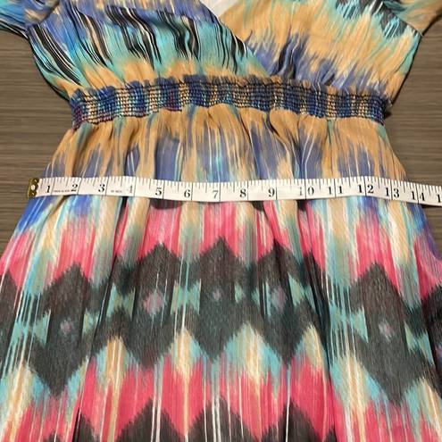 Honey Punch  Multicolor Abstract Print Long Sleeve Plunge Maxi Dress Size M