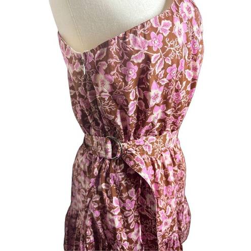 Jason Wu  One‎ Shoulder Puff Sleeve Floral Belted Mini Dress Pink Tan Size Large