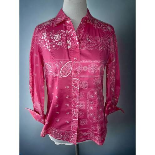 Coldwater Creek  ladies petite pink white paisley floral button down shirt NEW PS