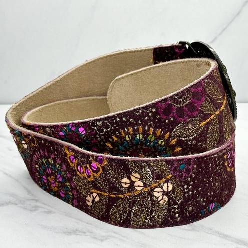 Chico's  Vintage Genuine Leather Floral Sequin Embroidered Belt Size Medium M