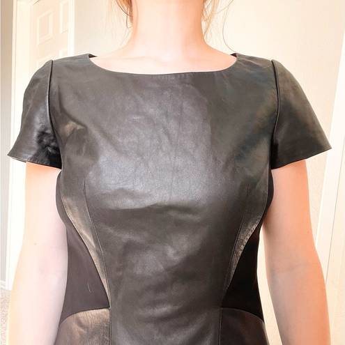 Lafayette 148  Black Leather Gwendoline Dress