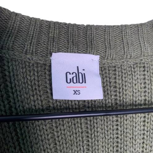 CAbi  100% Cotton Olive Button Up Cable Knit Cardigan V-Neck Long Sleeve Solid XS