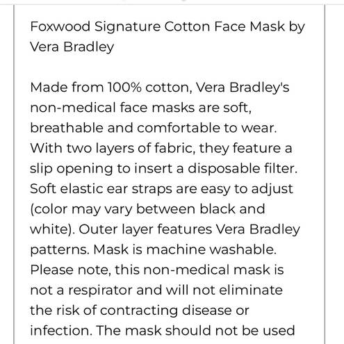 Vera Bradley  Foxwood Floral Cotton Pleated Mask