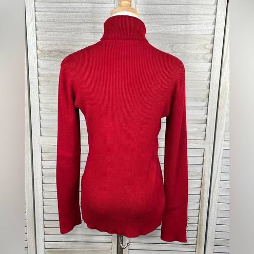 Tahari  Lightweight Turtleneck Sweater Stretchy Ribbed Red-Large