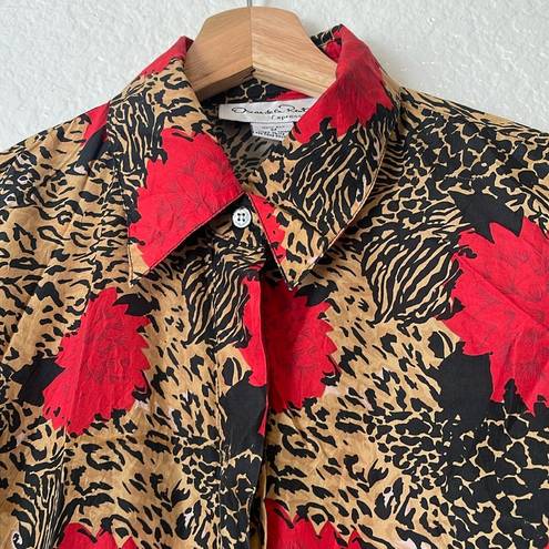 Oscar de la Renta  silk button down with abstract cheetah & floral print