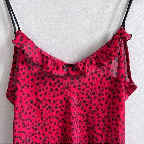 Natori  Robe & Nightgown Set Red and Black Leopard Spots Ruffle Size Medium Large