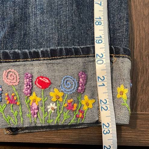 Gap  Womens Floral Embroidered Hem Straight Cuff Cropped Jeans  Blue Size 8R