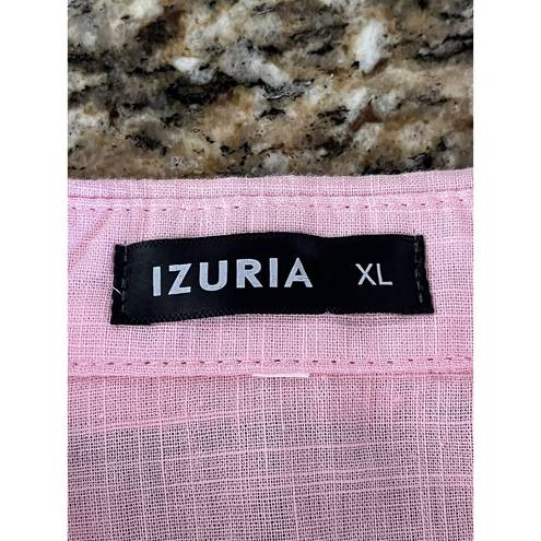 IZURIA Womens Pink Button Up Long Sleeve Classic Casual Linen Cotton Shirt XL