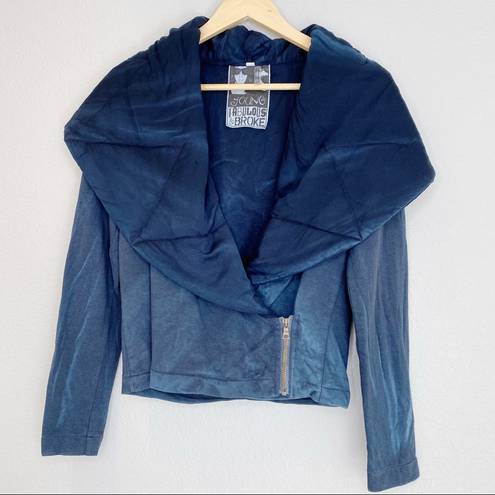 Young Fabulous and Broke  Navy Tie Dye Quilted Crop Moto Jacket Size XSmall