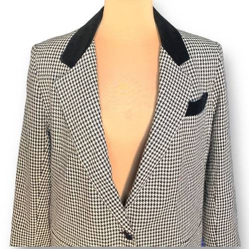 Houndstooth Vintage Dumas Jacket Black White  Velvet Collar Blazer Boxy Oversized