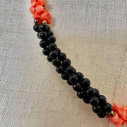 Onyx Black   beaded and coral long twisted necklace