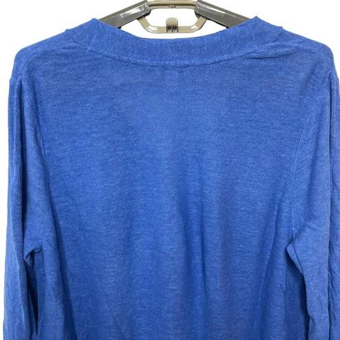 J.Jill  Women Cornflower Blue V-Neck Linen Sweater Tunic Top 3/4 Sleeve Size LP