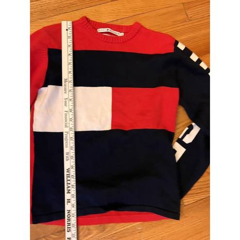 Tommy Hilfiger  Sweater Jumper Red Spell Out Flag Logo M Flag Vtg